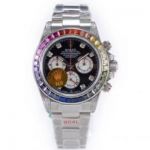 Perfect Replica N9 Factory Rolex Daytona 7750 Rainbow Diamond Bezel Oyster Band 40mm Men's Watch